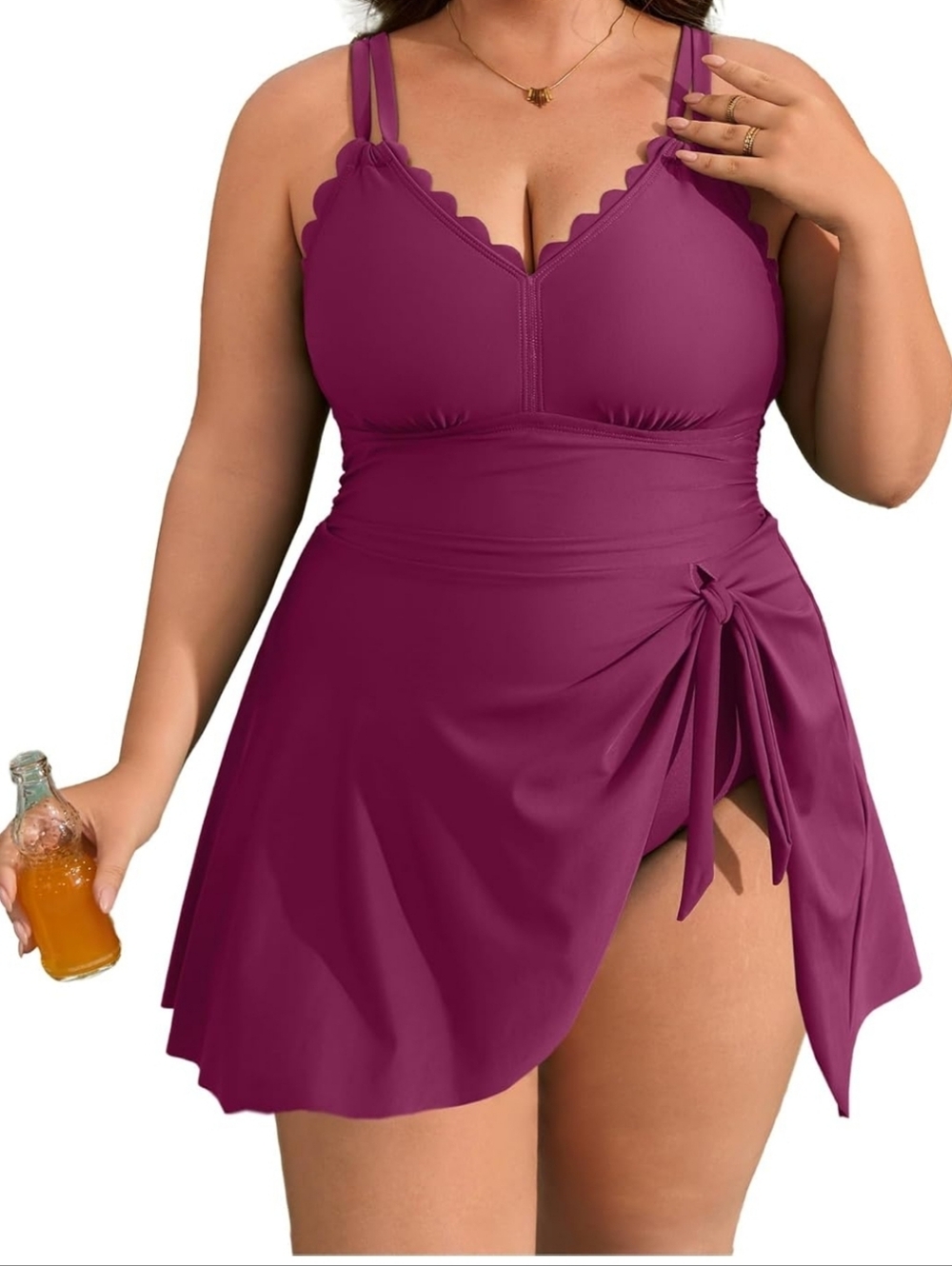NWT Womens Charmo Plus Size SwimsuitScalloped One Piece Tummy Control